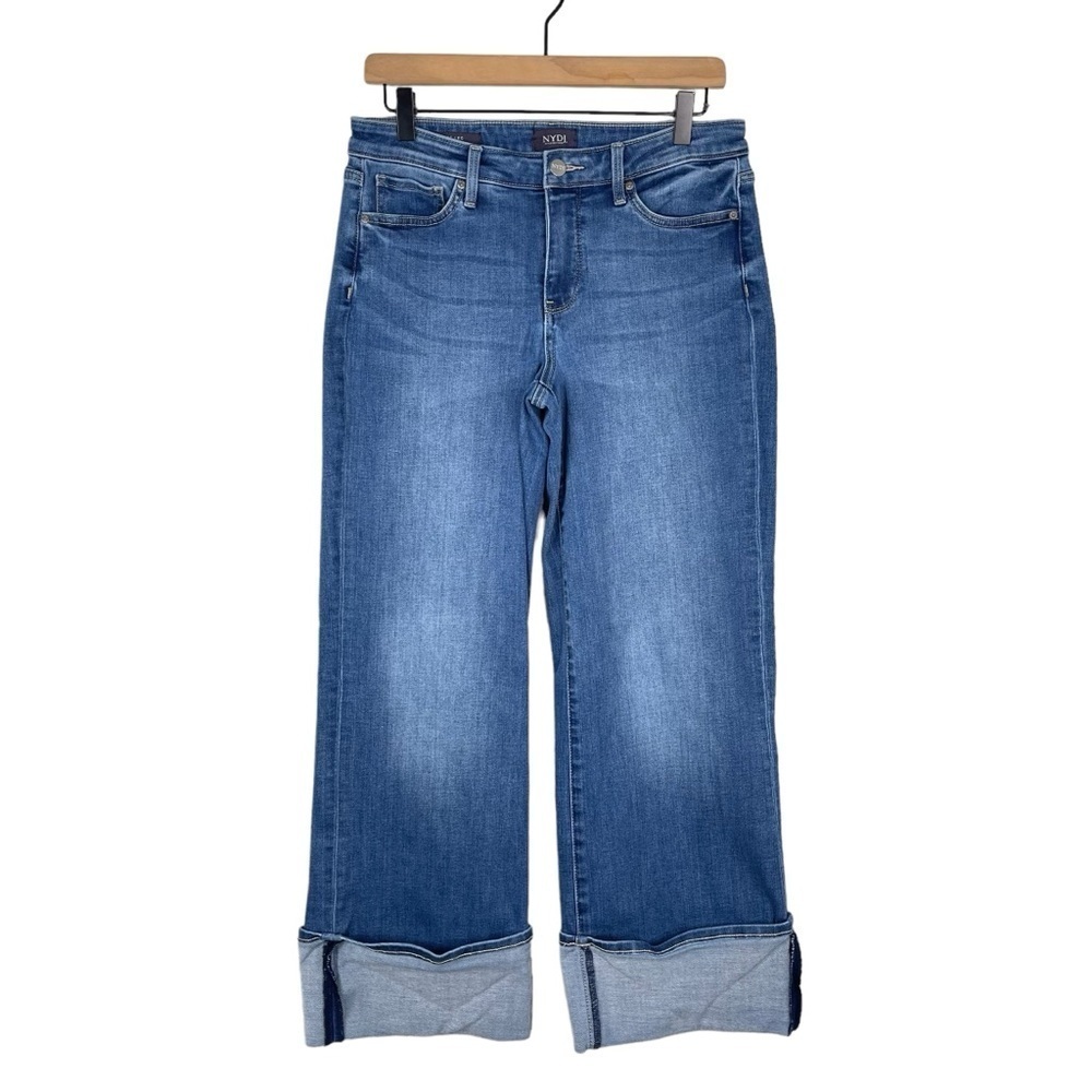 NYDJ Jeans 6 Wide Leg Lift Tuck Mid Rise Cuffed Stretch Denim Casual Classic
